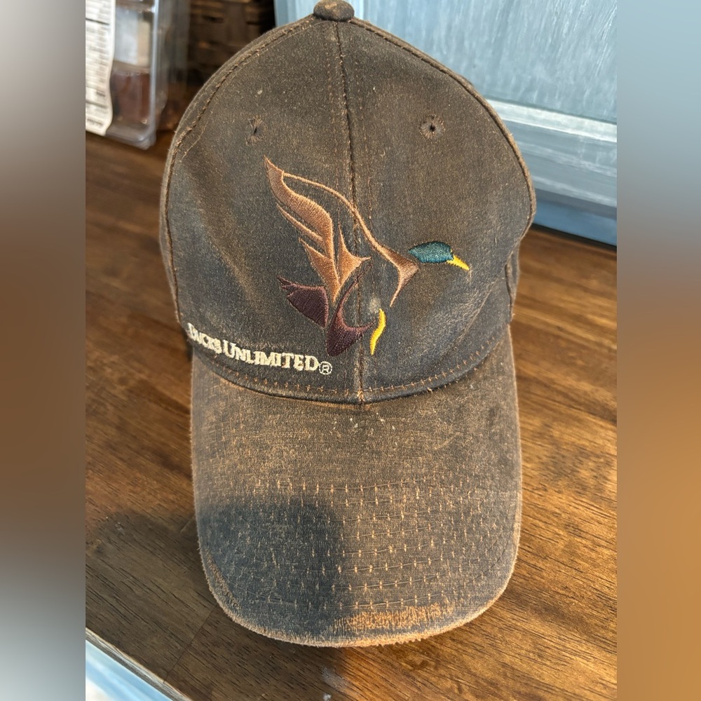 Ducks Unlimited Oiled Leather‎ Vintage Duck Hat Adjustable Strap*rare*